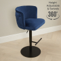 Bella Boutique Blue Velvet Adjustable Bar Stool with Black Base