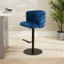 Bella Boutique Blue Velvet Adjustable Bar Stool with Black Base