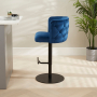 Bella Boutique Blue Velvet Adjustable Bar Stool with Black Base