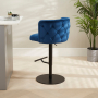 Bella Boutique Blue Velvet Adjustable Bar Stool with Black Base