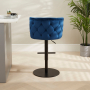 Bella Boutique Blue Velvet Adjustable Bar Stool with Black Base