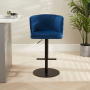 Bella Boutique Blue Velvet Adjustable Bar Stool with Black Base