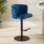 Bella Boutique Blue Velvet Adjustable Bar Stool with Black Base