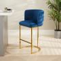 Bonita Boutique Blue Velvet Bar Stool with Gold Base