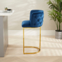 Bonita Boutique Blue Velvet Bar Stool with Gold Base