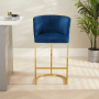 Bonita Boutique Blue Velvet Bar Stool with Gold Base