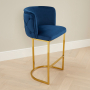 Bonita Boutique Blue Velvet Bar Stool with Gold Base