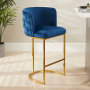 Bonita Boutique Blue Velvet Bar Stool with Gold Base