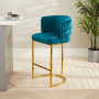 Bonita Boutique Teal Velvet Bar Stool with Gold Base