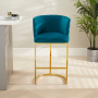 Bonita Boutique Teal Velvet Bar Stool with Gold Base