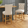 Chester Natural Oatmeal Fabric Counter Bar Stool with Oak Legs