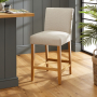 Monty Natural Oatmeal Fabric Counter Bar Stool with Oak Legs