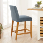 Monty Blue Fabric Counter Bar Stool with Oak Legs