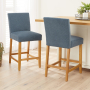 Monty Blue Fabric Counter Bar Stool with Oak Legs