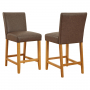 Monty Vintage Brown Faux Leather Counter Bar Stool with Oak Legs