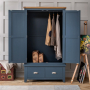 Westbury Blue Painted Double 2 Door Wardrobe with 2 Drawers