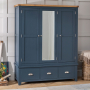 Westbury Blue Painted Triple 3 Door Mirrored Wardrobe with 3 Drawers