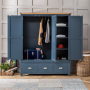 Westbury Blue Painted Triple 3 Door Mirrored Wardrobe with 3 Drawers