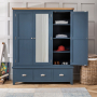 Westbury Blue Painted Triple 3 Door Mirrored Wardrobe with 3 Drawers