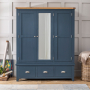 Westbury Blue Painted Triple 3 Door Mirrored Wardrobe with 3 Drawers