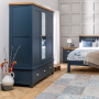 Westbury Blue Painted Triple 3 Door Mirrored Wardrobe with 3 Drawers