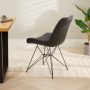 Geo Glass Round Dining Table with Black Legs and 4 Brogan Charcoal Dining Chairs