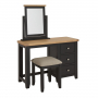 Cheshire Black Painted Oak Pedestal Dressing Table Set with Mirror and Stool