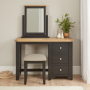 Cheshire Black Painted Oak Pedestal Dressing Table Set with Mirror and Stool