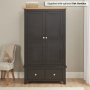 Cheshire Black Painted Oak Double 2 Door Wardrobe with 2 Drawers