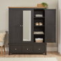 Cheshire Black Painted Oak Triple 3 Door Mirrored Wardrobe with 3 Drawers