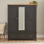 Cheshire Black Painted Oak Triple 3 Door Mirrored Wardrobe with 3 Drawers