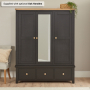 Cheshire Black Painted Oak Triple 3 Door Mirrored Wardrobe with 3 Drawers