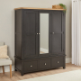 Cheshire Black Painted Oak Triple 3 Door Mirrored Wardrobe with 3 Drawers