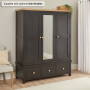 Cheshire Black Painted Oak Triple 3 Door Mirrored Wardrobe with 3 Drawers