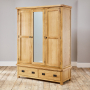 Hereford Rustic Oak 3 Door Triple Wardrobe with Mirror