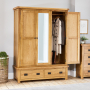 Hereford Rustic Oak 3 Door Triple Wardrobe with Mirror