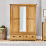 Hereford Rustic Oak 3 Door Triple Wardrobe with Mirror