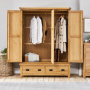 Hereford Rustic Oak 3 Door Triple Wardrobe with Mirror