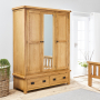 Hereford Rustic Oak 3 Door Triple Wardrobe with Mirror