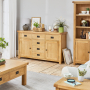 Hereford Rustic Oak Large 2 Door 6 Drawer Sideboard