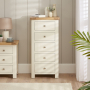 Marbury Cream Painted 5 Drawer Tallboy Narrow Chest