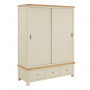 Marbury Cream Painted Large Double Wardrobe with 2 Sliding Doors & 3 Drawers