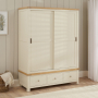 Marbury Cream Painted Large Double Wardrobe with 2 Sliding Doors & 3 Drawers