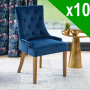 Solid Oak Refectory 2.4m Dining Table and 10 Blue Velvet Scoop Chairs