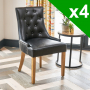 Solid Oak Round Dining Table and 4 Black Faux Leather Scoop Chairs