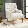 Chatsworth Natural Linen Fabric Button Upholstered Armchair