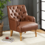 Chatsworth Tan Brown Faux Leather Button Upholstered Armchair