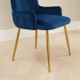 Amore Blue Velvet Dining Chair with Gold Legs