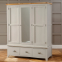 Downton Grey Painted Triple 3 Door Mirrored Wardrobe with 3 Drawers