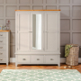 Downton Grey Painted Triple 3 Door Mirrored Wardrobe with 3 Drawers